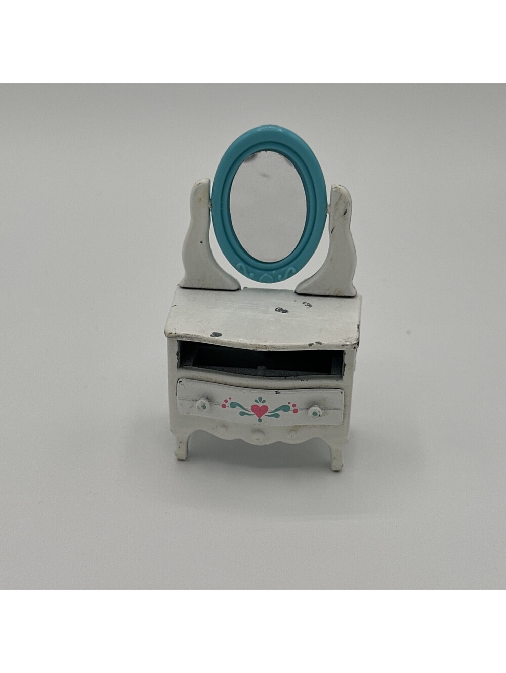 Vtg Mattel Littles Dresser Mirror Dollhouse Diecast Vanity 1980s White Blue
